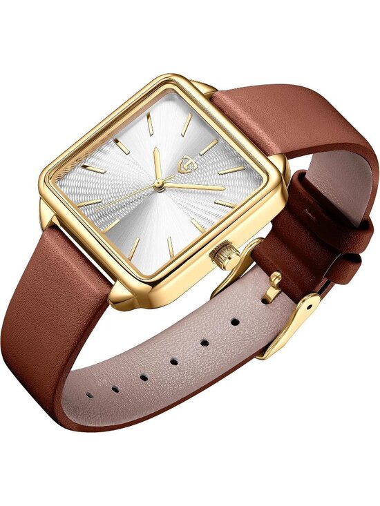 Women\'s Brown Square Leather Vintage Elegant Waterproof Quartz Retro Wrist Watch main image 6